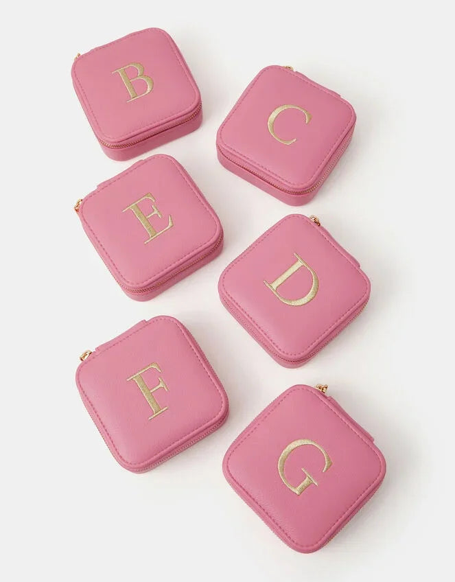 Mini Square Initial Jewellery Box Pink