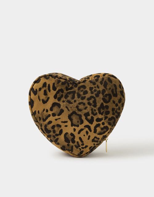 Corduroy Heart Make Up Bag Leopard
