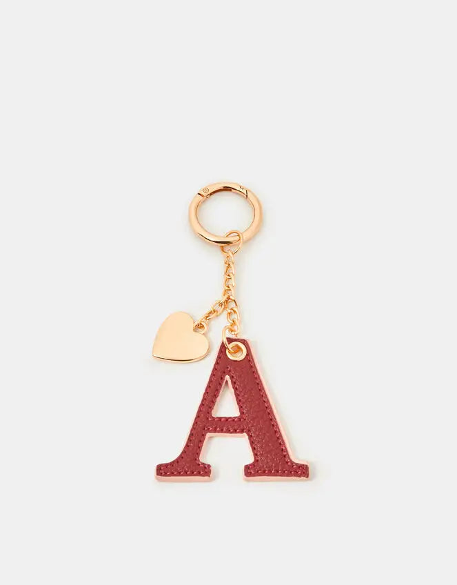 INITIAL HEART BAG CHARM - BURGUNDY