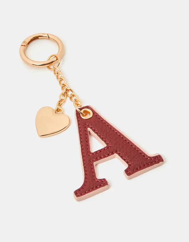 INITIAL HEART BAG CHARM - BURGUNDY