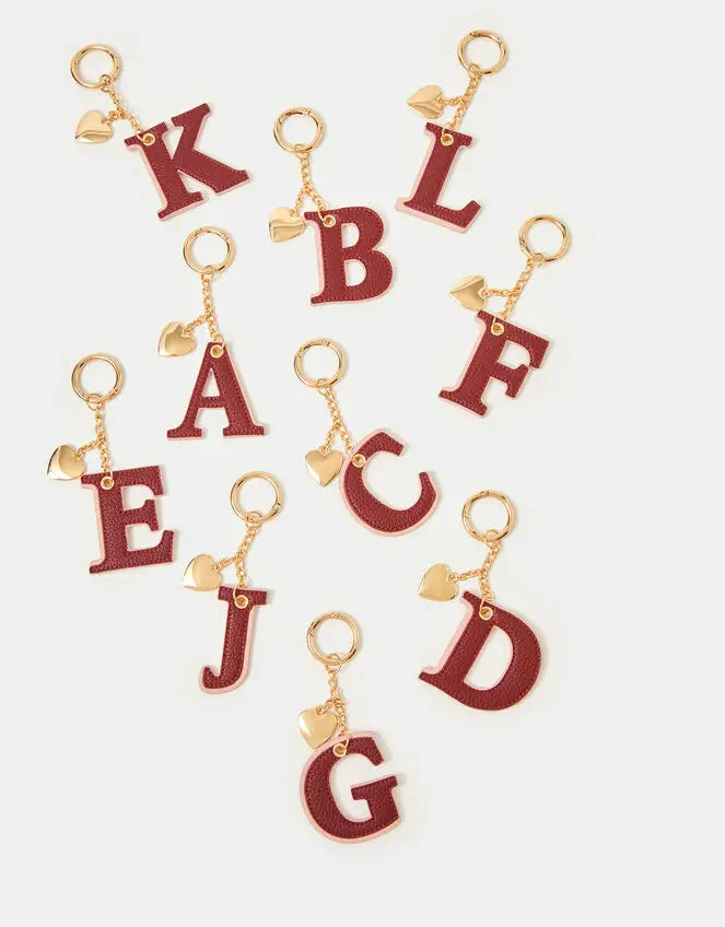 INITIAL HEART BAG CHARM - BURGUNDY