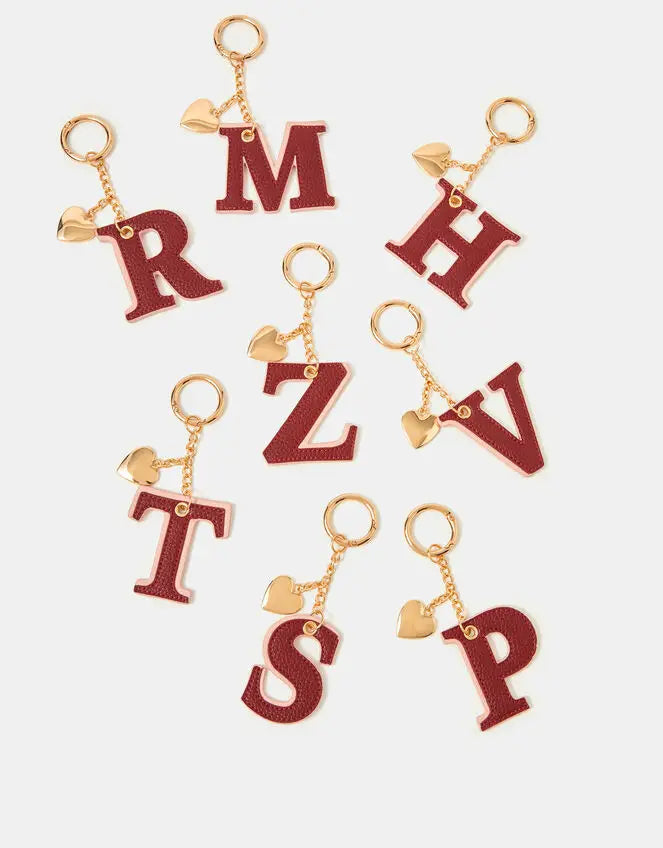 INITIAL HEART BAG CHARM - BURGUNDY