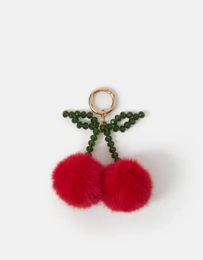 BEADED CHERRY POM BAG CHARM