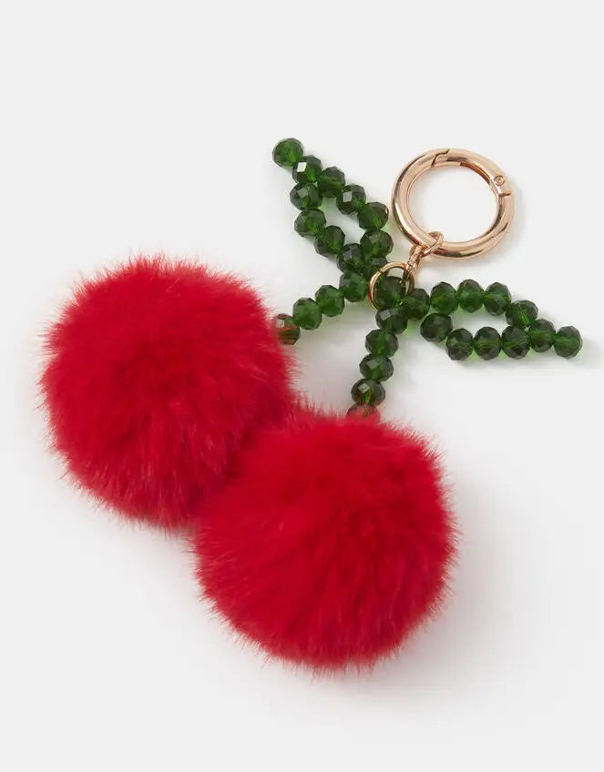 BEADED CHERRY POM BAG CHARM
