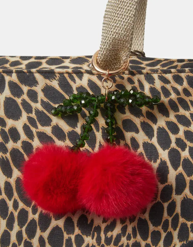 BEADED CHERRY POM BAG CHARM