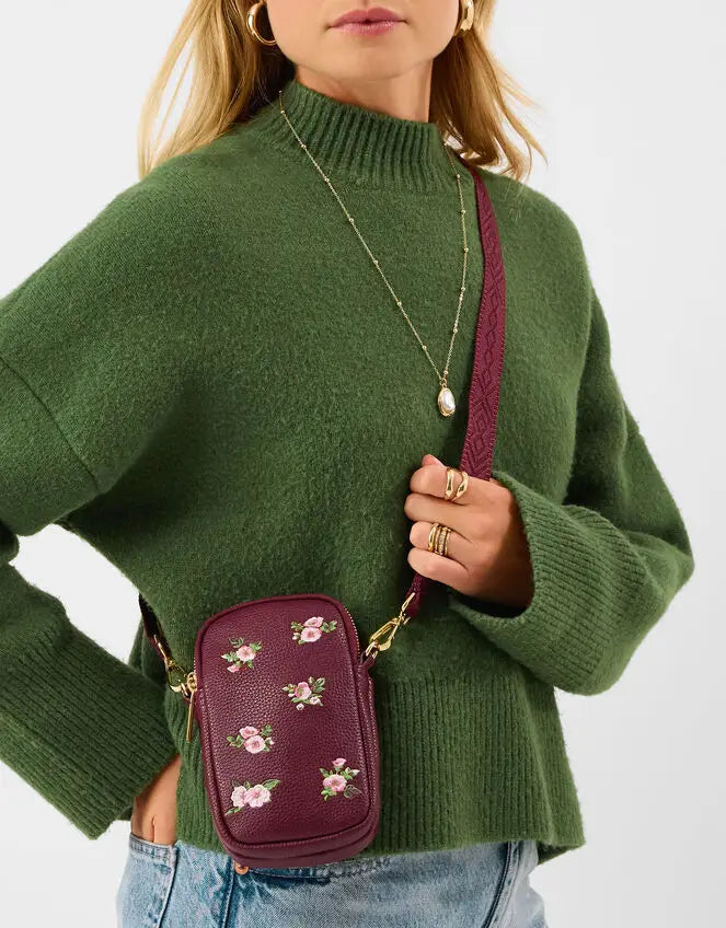 FLORAL EMB PHONE BAG