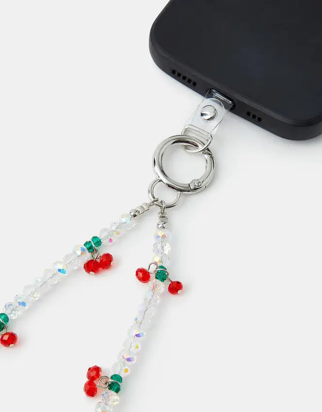CHERRY BEADED WRIST PHONE STRAP