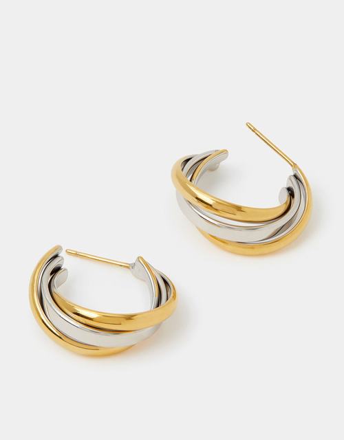 Stainless Steel Mixed Metal Twist Hoop Earrings