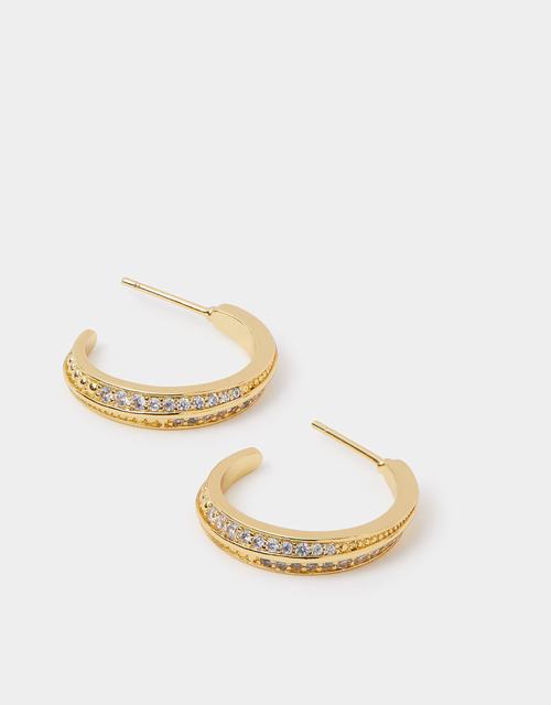 14ct Gold-Plated Diamanté Crescent Hoop Earrings