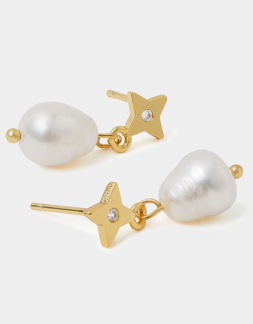 14ct Gold-Plated Star Pearl Drop Earrings