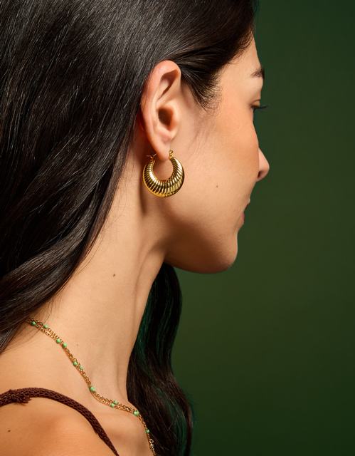 Stainless Steel Chunky Ridge Hoop Earrings