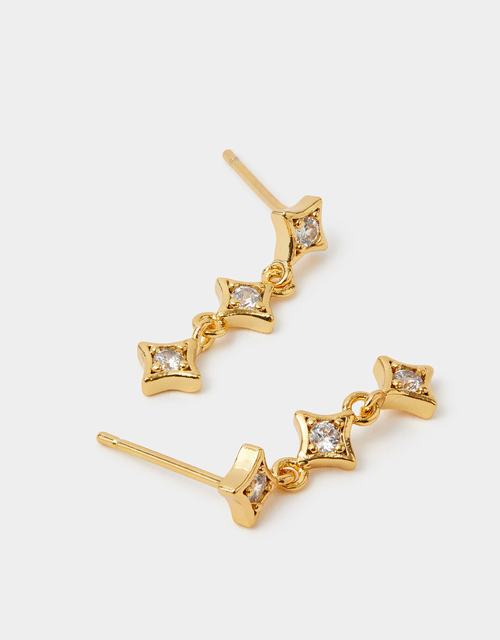 14ct Gold-Plated Diamanté Star Drop Earrings