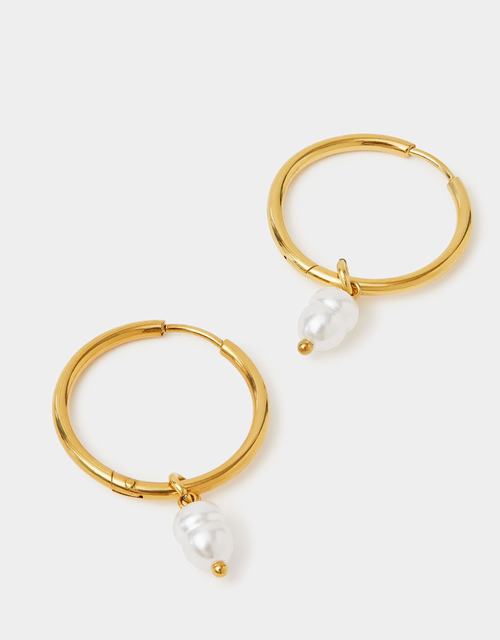 14ct Gold-Plated Stainless Steel Pearl Hoop Earrings