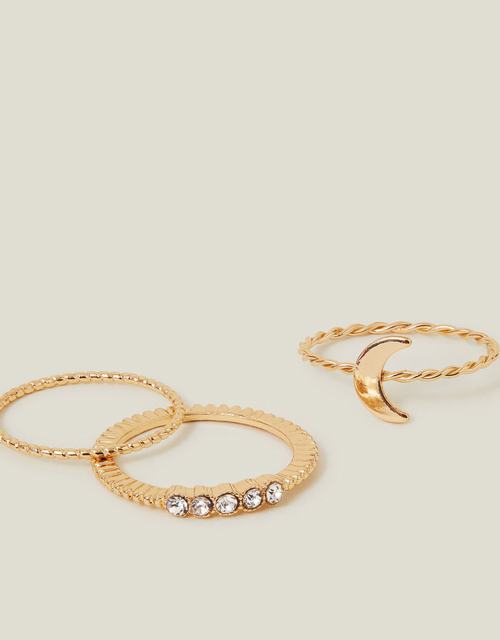 3-Pack Twist Moon Rings Gold