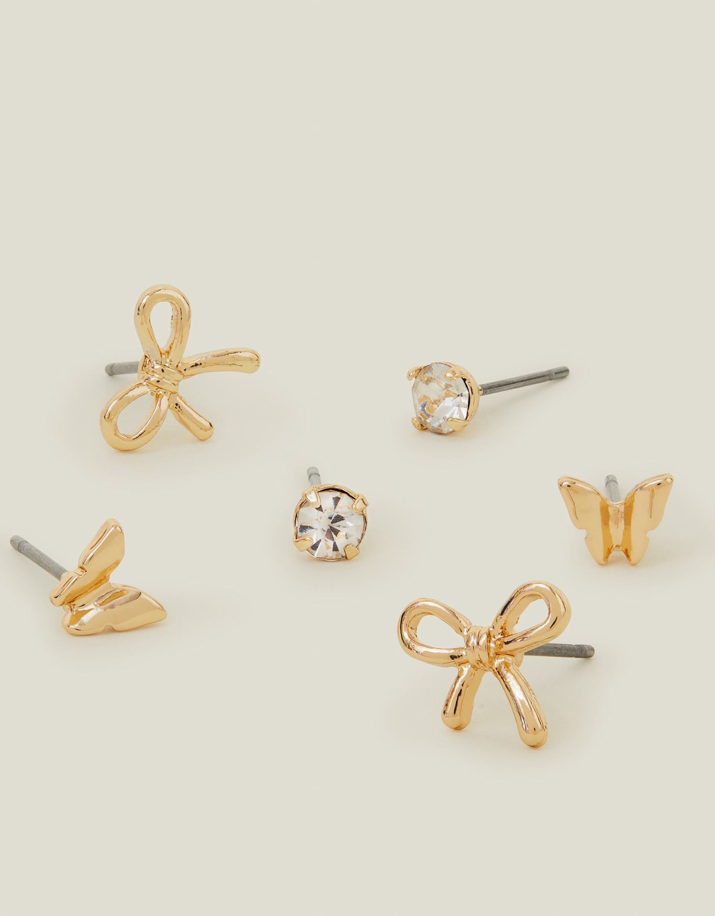 3-Pack Butterfly Bow Stud Earrings