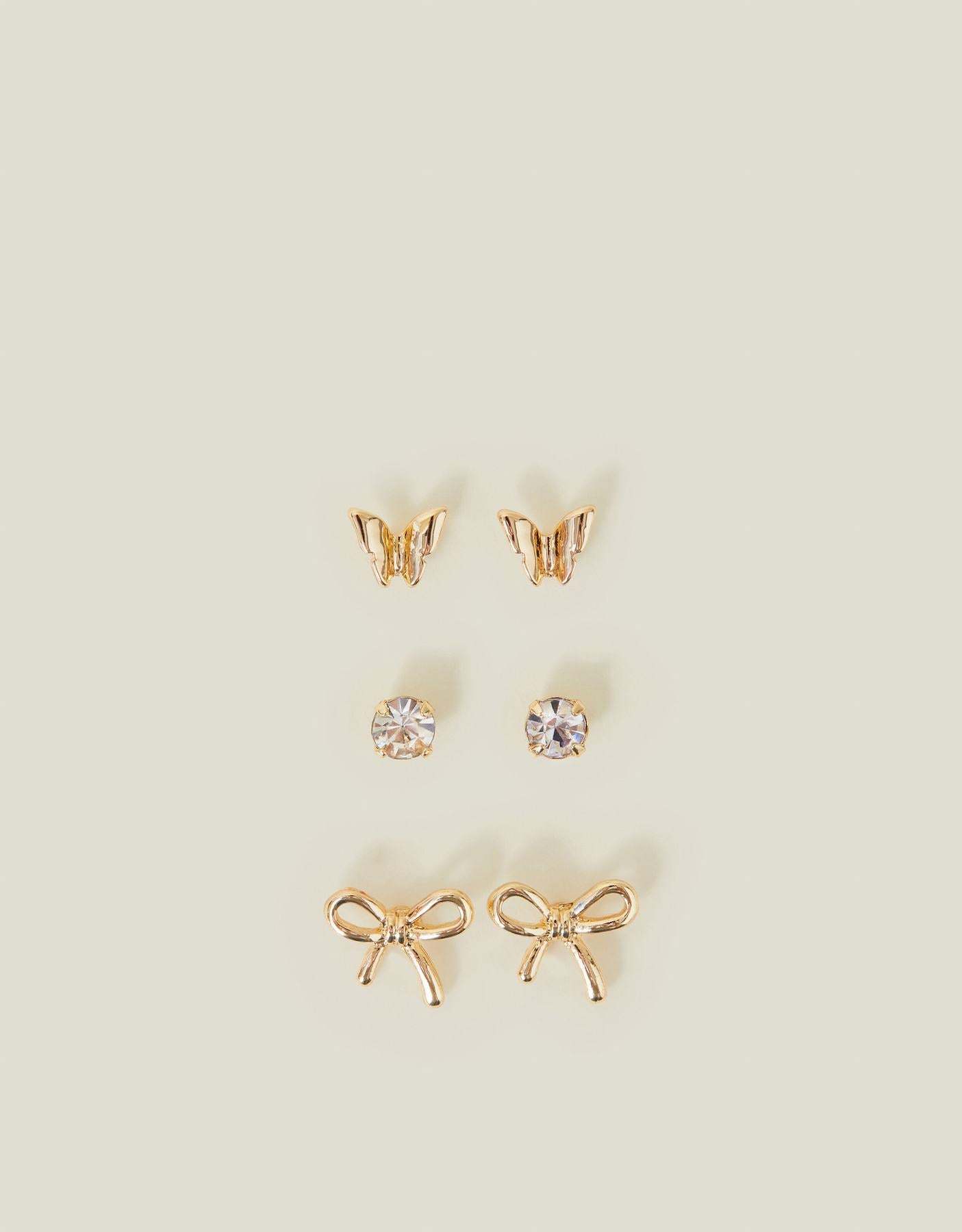 3-Pack Butterfly Bow Stud Earrings