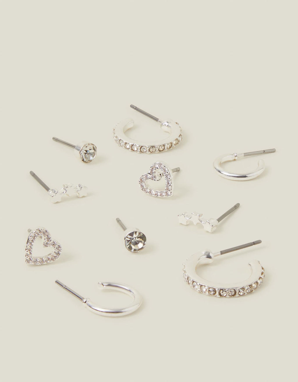10-Pack Diamante Star Stud and Hoop Earrings