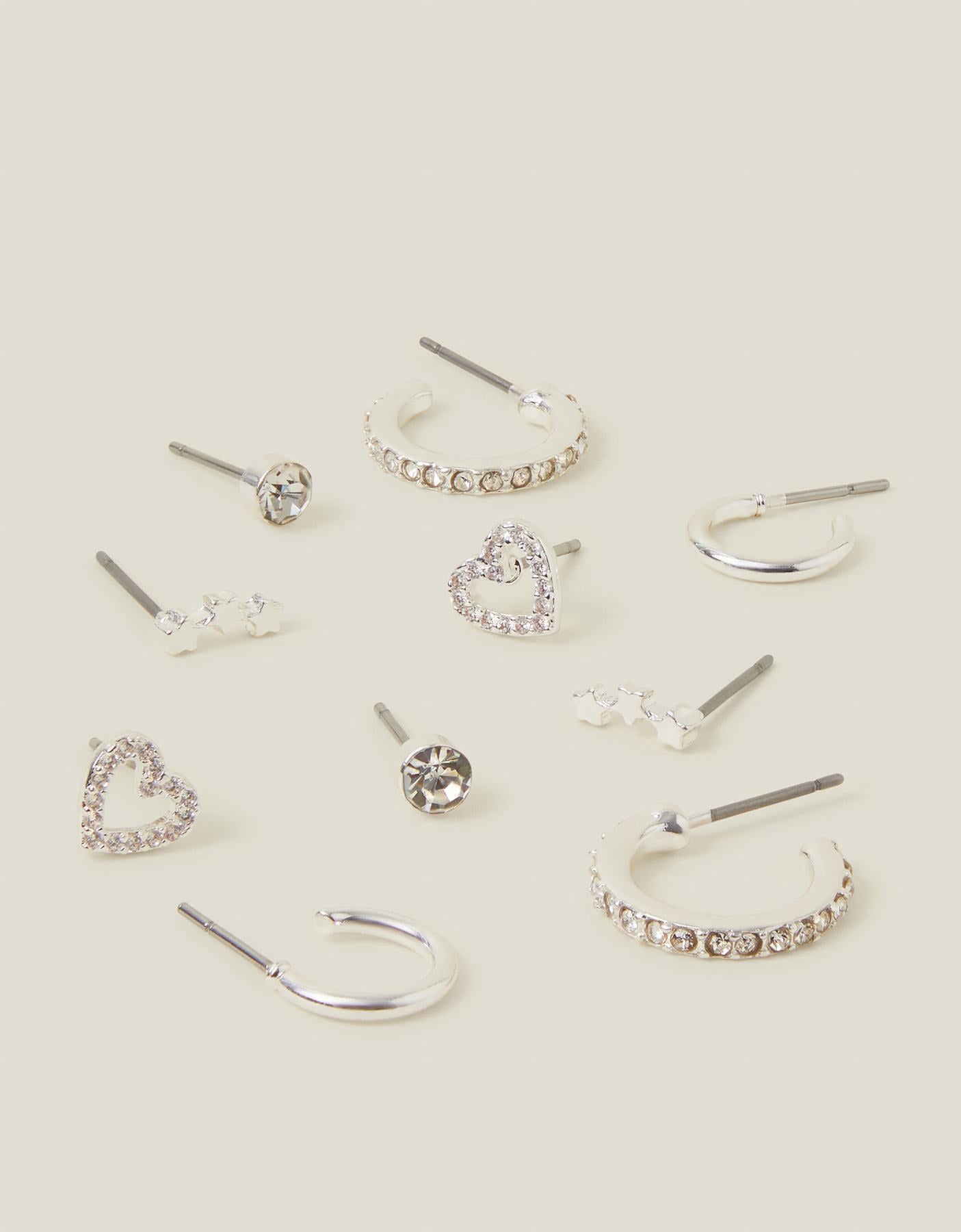 10-Pack Diamante Star Stud and Hoop Earrings
