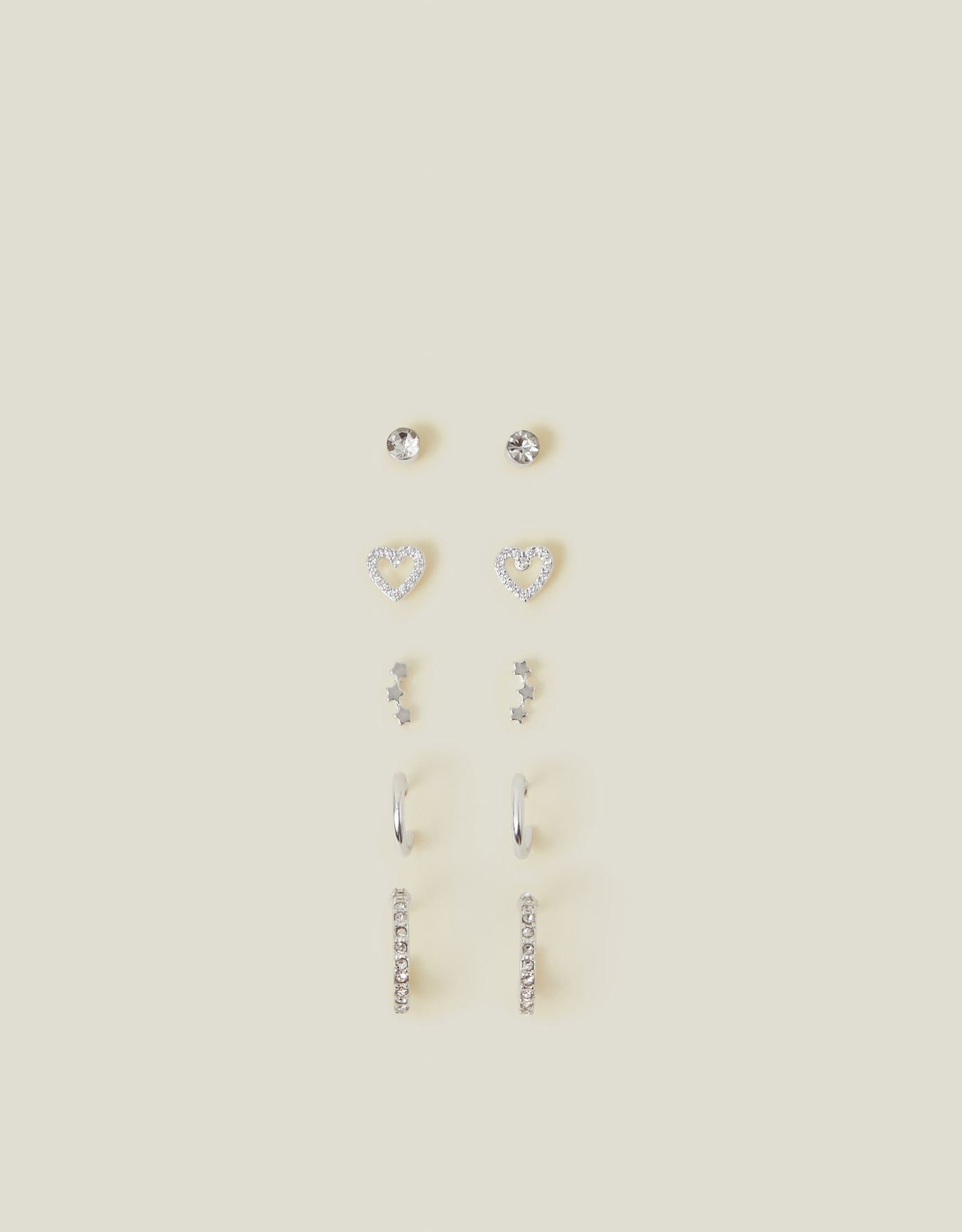 10-Pack Diamante Star Stud and Hoop Earrings