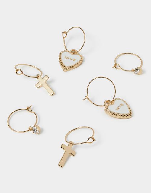 3-Pack Love Charm Hoop Earrings