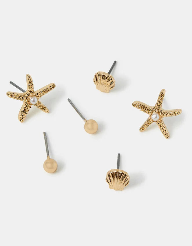 3-Pack Starfish Stud Earrings
