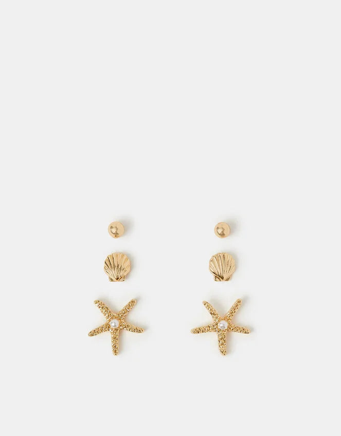 3-Pack Starfish Stud Earrings