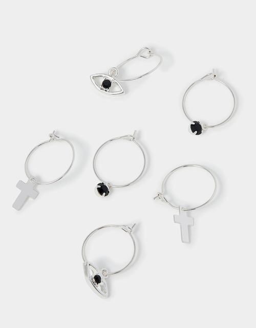 3-Pack Evil Eye Charm Hoop Earrings