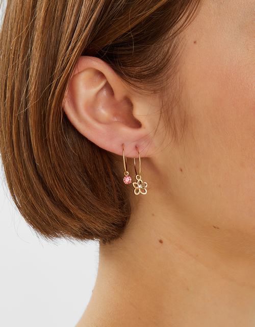 3-Pack Pineapple Gem Charm Hoop Earrings