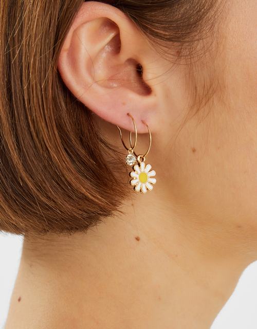 3-Pack Daisy Charm Hoop Earrings
