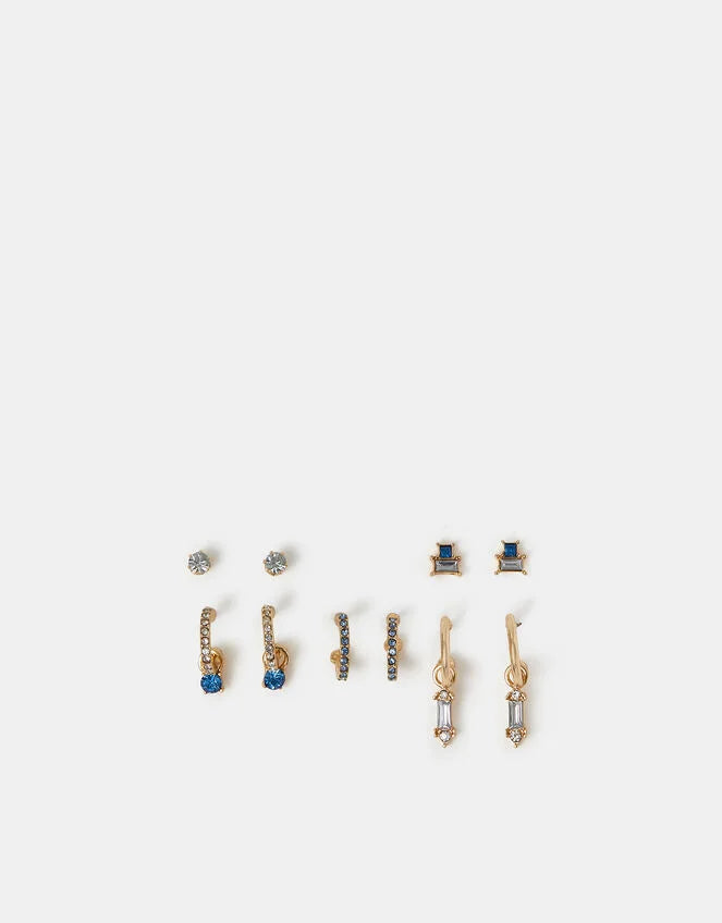 5-Pack Gem Diamante Stud & Hoop Earrings