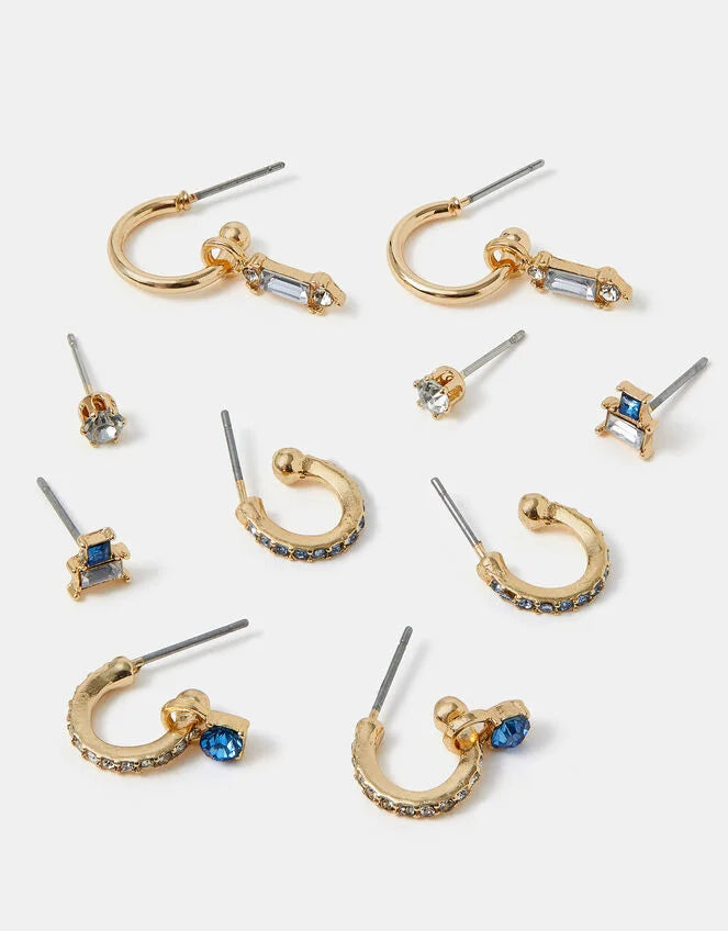 5-Pack Gem Diamante Stud & Hoop Earrings