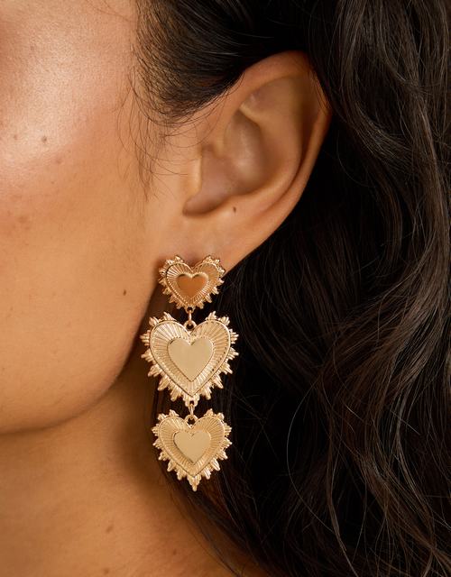 Triple Heart Drop Earrings