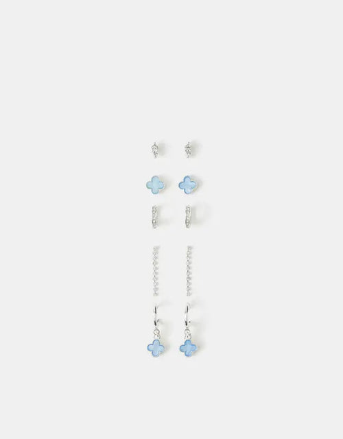 10 X BLUE CLOVER STUD & HOOP EARRINGS