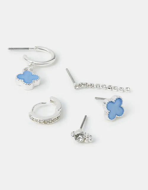 10 X BLUE CLOVER STUD & HOOP EARRINGS