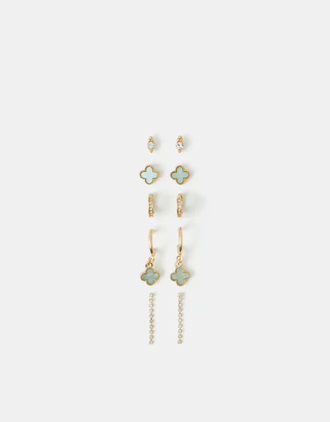 10 X GREEN CLOVER STUD & HOOP EARRINGS