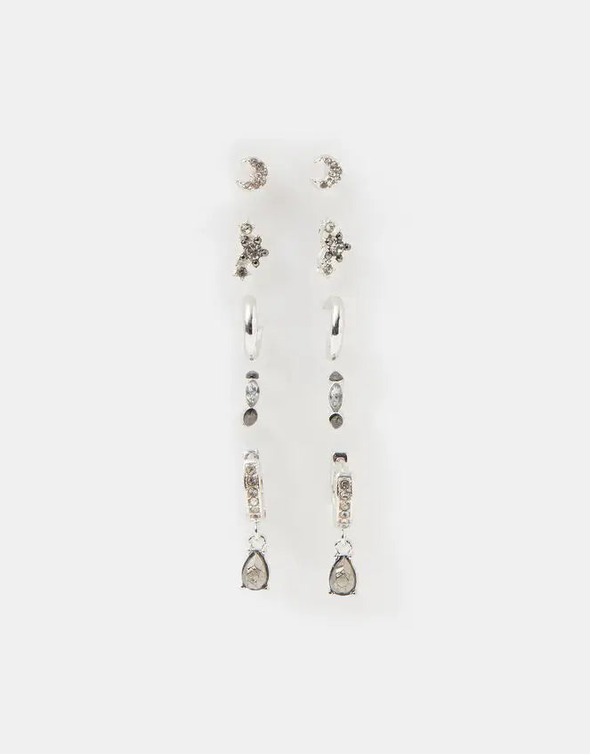 10 X GREY SPARKLE STUD & HOOP EARRINGS