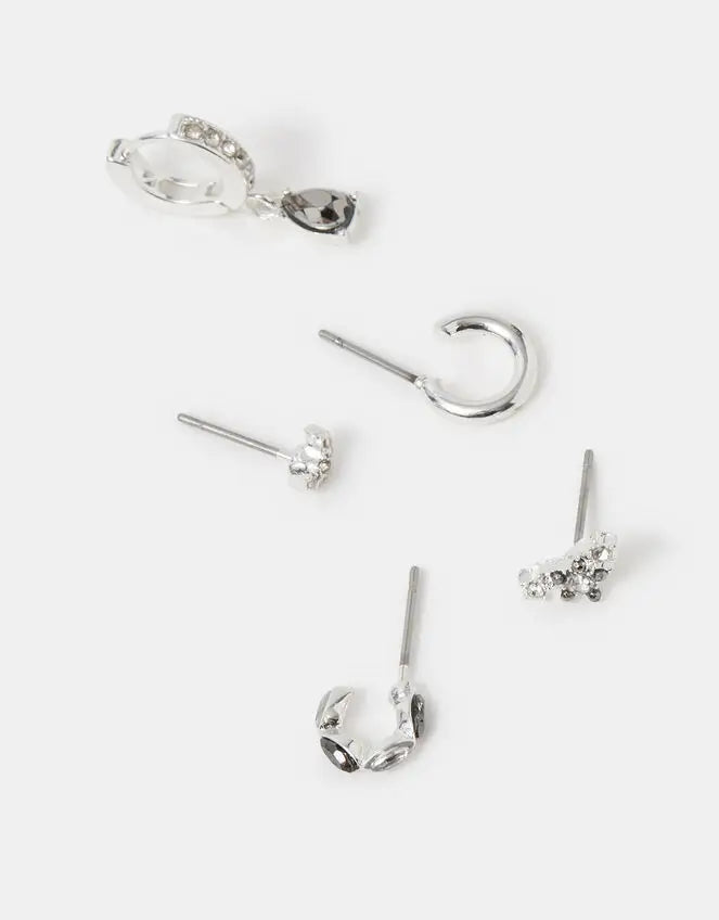 10 X GREY SPARKLE STUD & HOOP EARRINGS