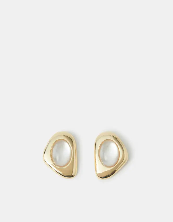 ORGANIC STONE STUD EARRINGS - WHITE