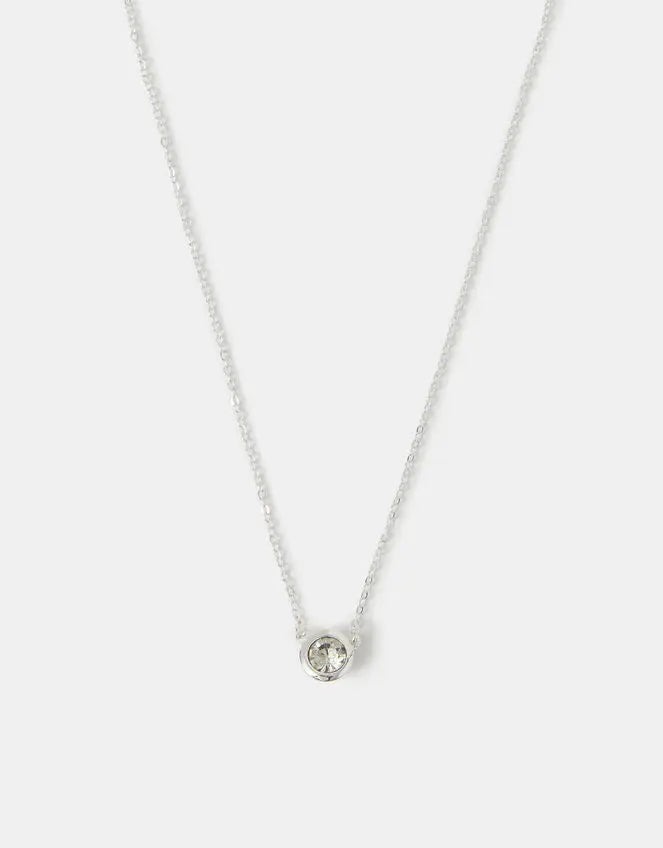 SINGLE SOLITAIRE NECKLACE - SILVER