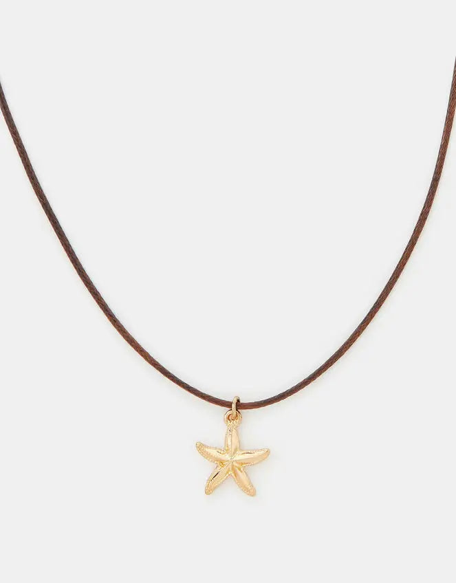 CORD STARFISH NECKLACE - Brown