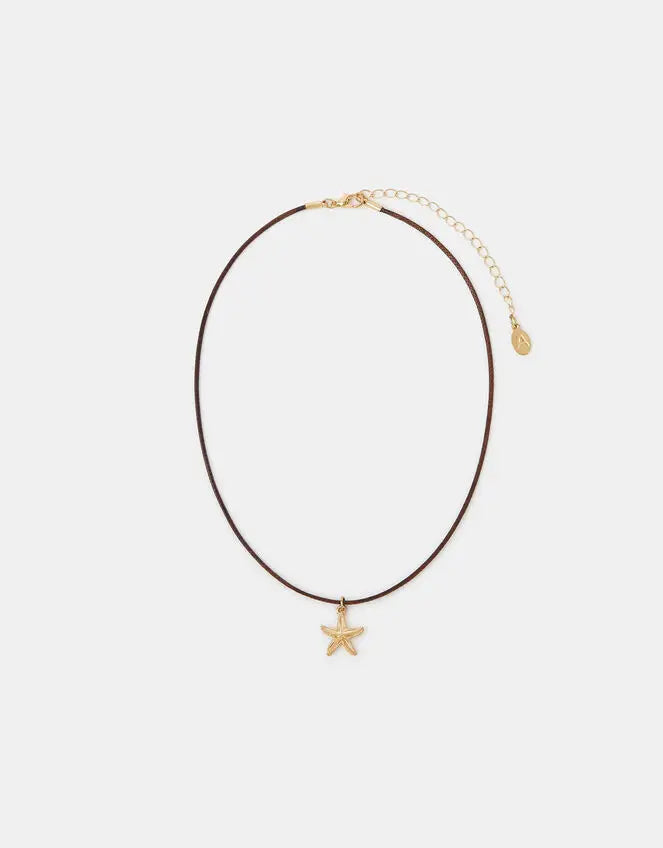 CORD STARFISH NECKLACE - Brown