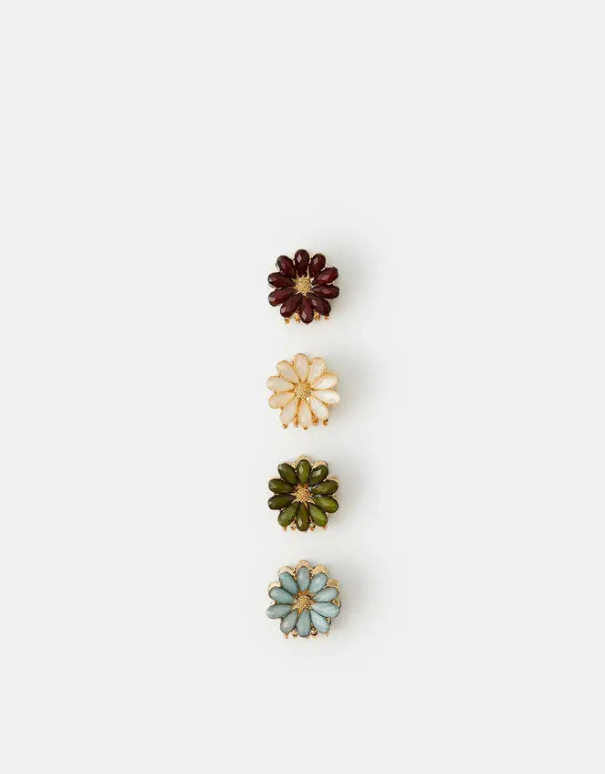 4 X MINI BEAD FLOWER CLAW CLIP - Burgundy