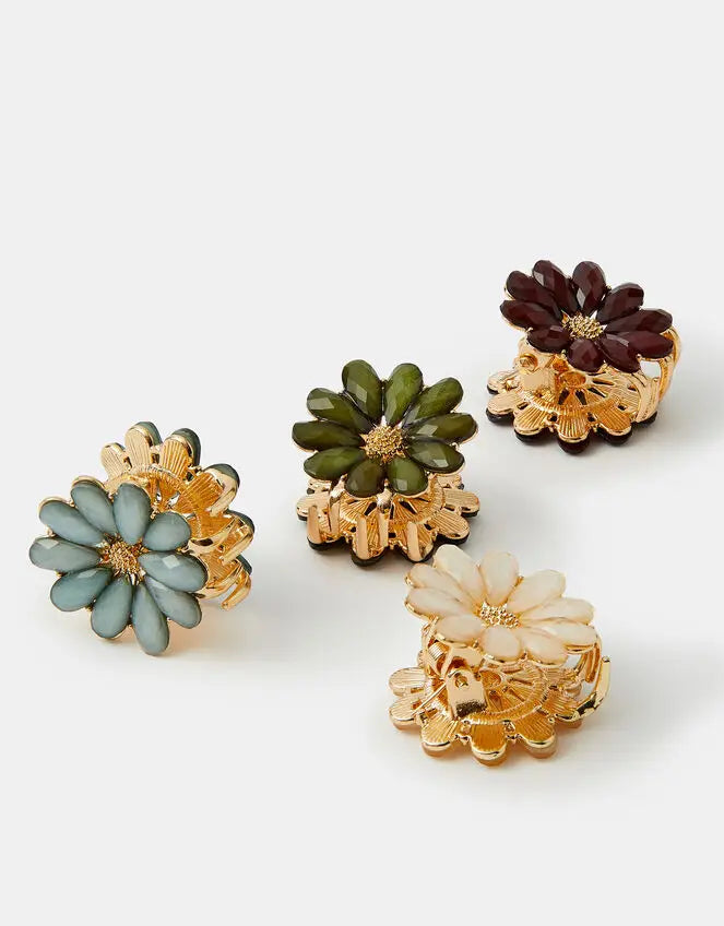 4 X MINI BEAD FLOWER CLAW CLIP - Burgundy