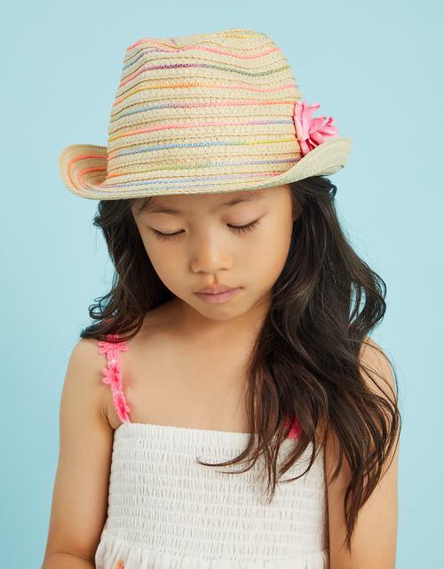 Girls Corsage Woven Trilby Hat Multi