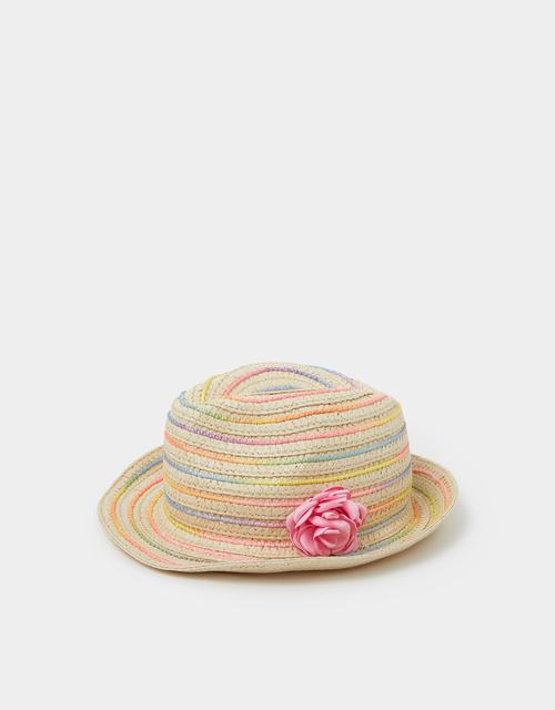 Girls Corsage Woven Trilby Hat Multi