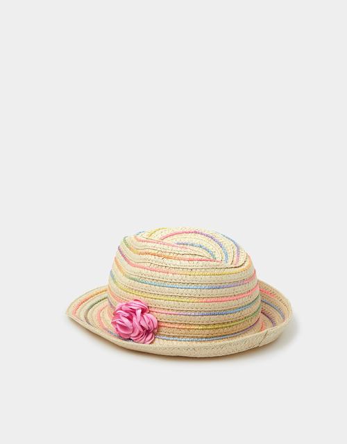 Girls Corsage Woven Trilby Hat Multi