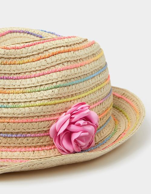 Girls Corsage Woven Trilby Hat Multi