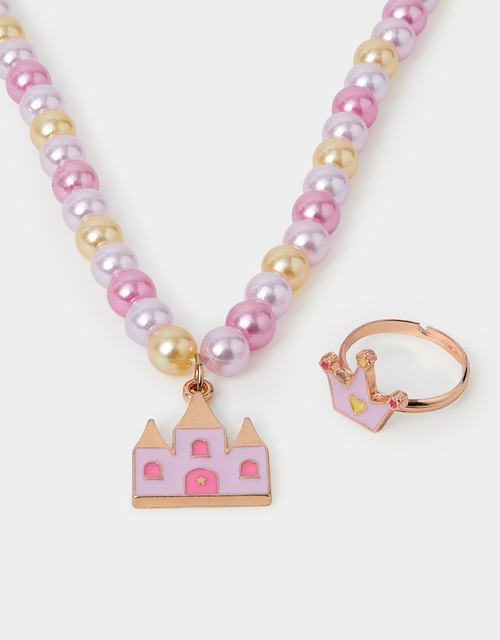 Girls Princess Charm Necklace and Ring Set
