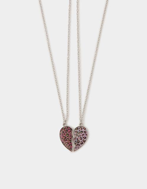 2-Pack Girls Leopard Print Heart Friendship Necklaces