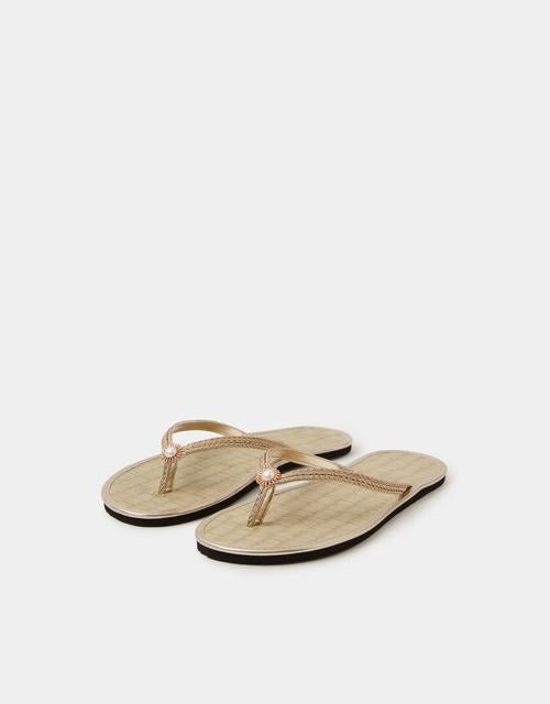Sun Seagrass Flip Flops Gold